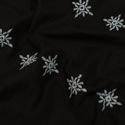 BLACK Color Cotton Chikan Embroidery Fabric