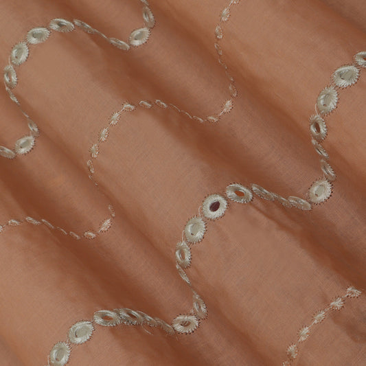 PEACH Color CAMBRIC COTTON MIRROR WORK Fabric
