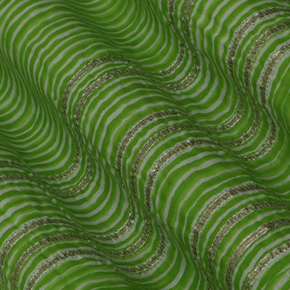 Green Color Cotton Print Gota Work Fabric