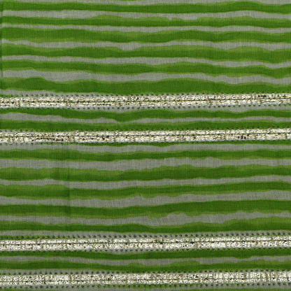 Green Color Cotton Print Gota Work Fabric