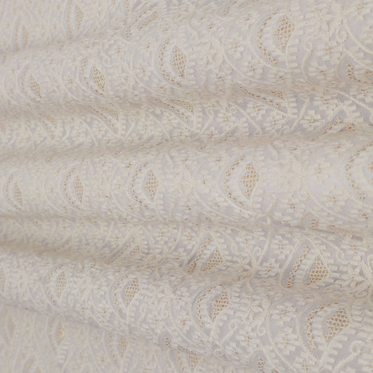 White Color Georgette Embroidery Fabric