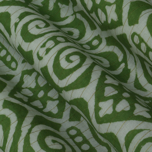 Green Color Cotton Jaquard Batik Print Fabric