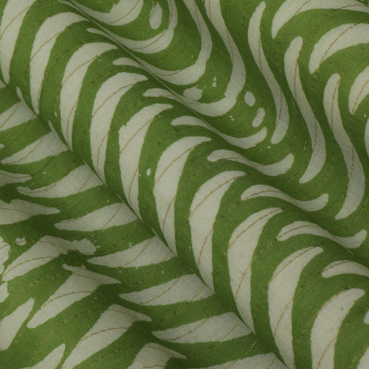 Green Color Cotton Jaquard Batik Print Fabric