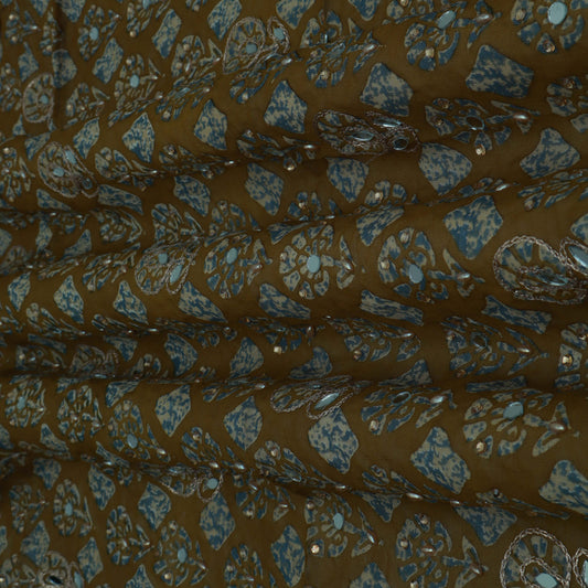 Multi-Color Georgette Print Mirror Work Fabric