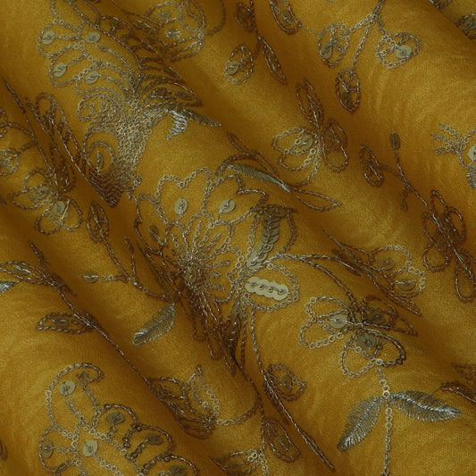 Mustard Color Tissue Embroidery Fabric