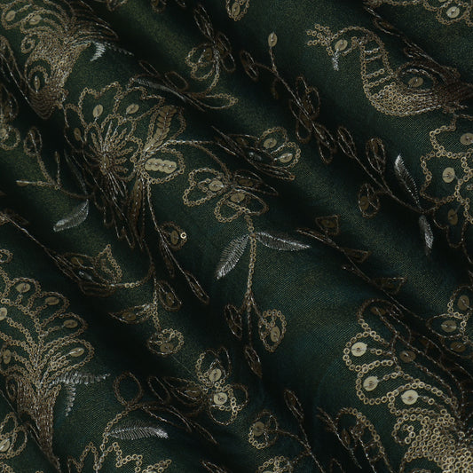 Mehndi Green Color Tissue Embroidery Fabric