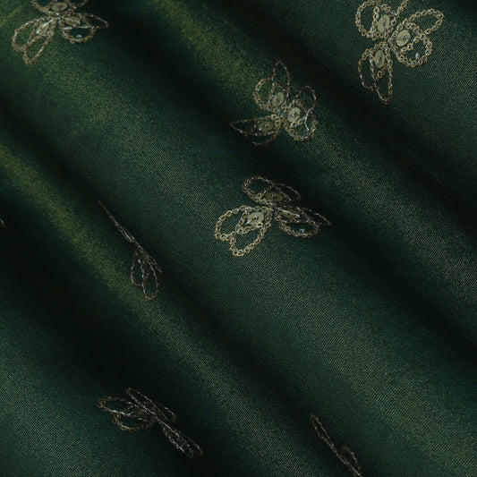 Mehndi Green Color Tissue Booti Fabric