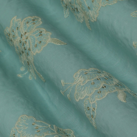 Sky Blue Color Modal Cotton Embroidery Fabric