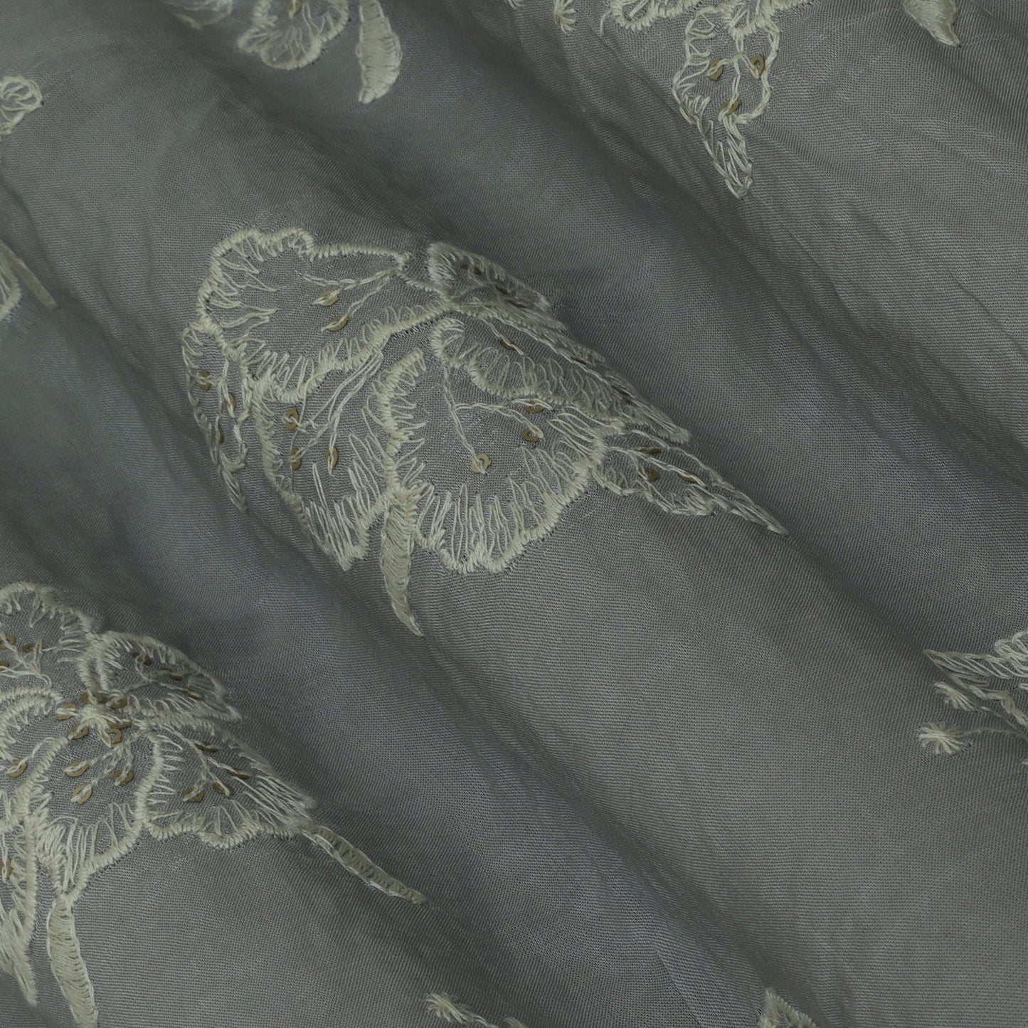 Grey Color Modal Cotton Embroidery Fabric