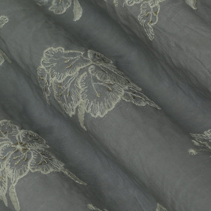 Grey Color Modal Cotton Embroidery Fabric