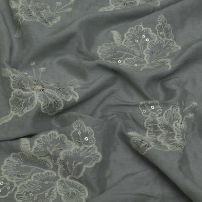Grey Color Modal Cotton Embroidery Fabric