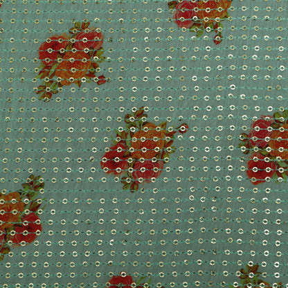 Sea Green Color MulMul silk Print Embroidery Fabric