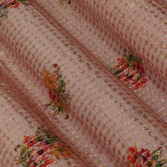 PINK Color MulMul silk Print Embroidery Fabric