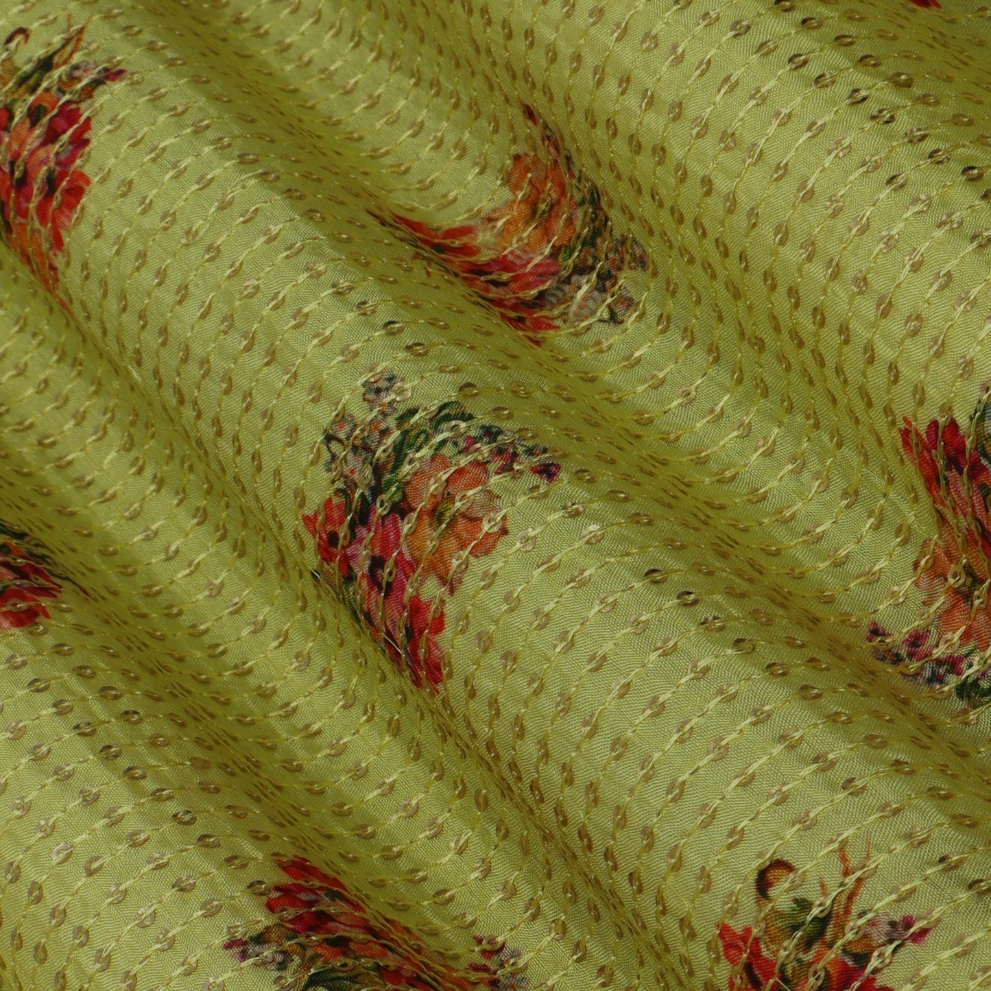 YELLOW Color MulMul silk Print Embroidery Fabric