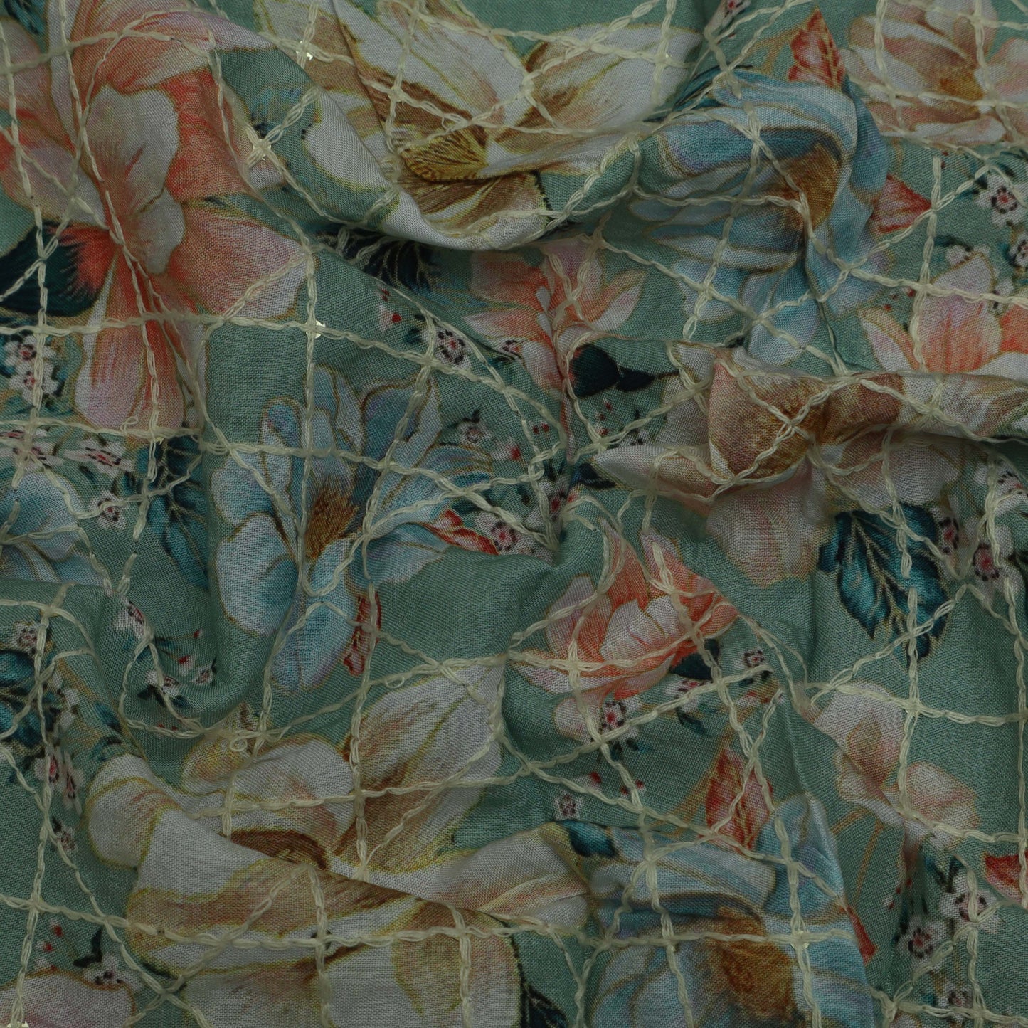 Multi-Color Muslin Print Embroidery Fabric