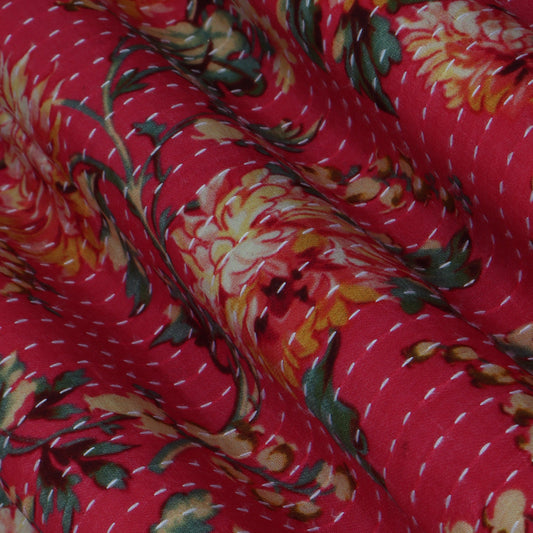 Multi-Color Dola Silk Print Katha Work Fabric