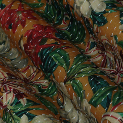 Multi-colored Color Fabric Dola Silk Print Katha Work