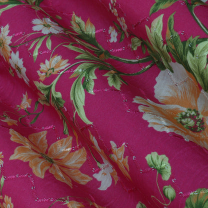 Multi-Color MulMul silk Print Embroidery Fabric