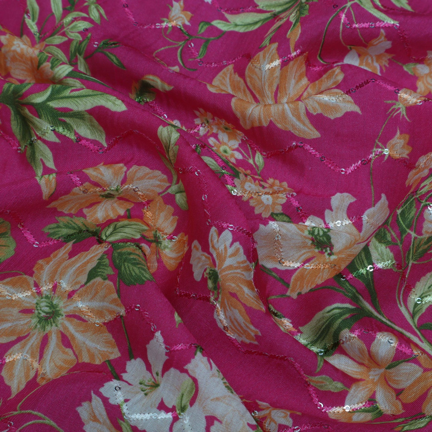 Multi-Color MulMul silk Print Embroidery Fabric