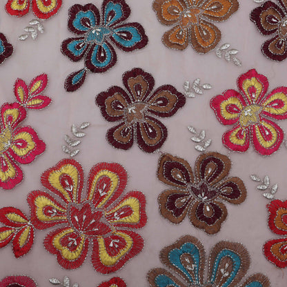 PEACH Color Georgette Embroidery Fabric