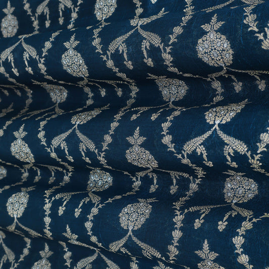 Teal Blue Color Katan Dupion Silk Brocade Fabric