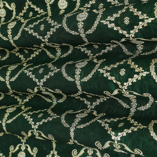 BOTTLE GREEN Color Katan Dupion Silk Brocade Fabric