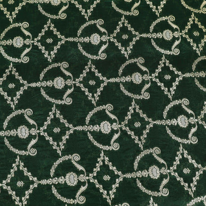 BOTTLE GREEN Color Katan Dupion Silk Brocade Fabric