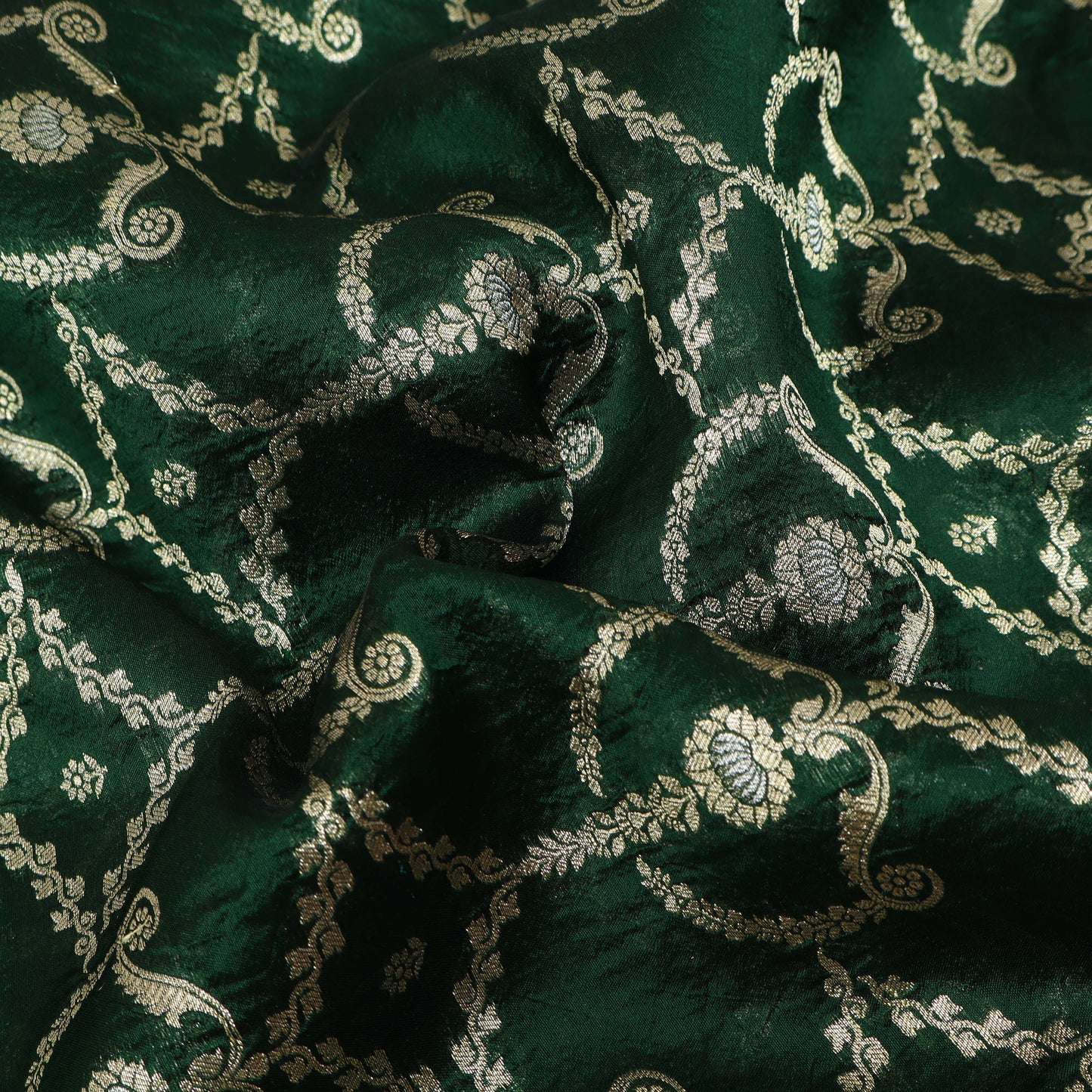 BOTTLE GREEN Color Katan Dupion Silk Brocade Fabric