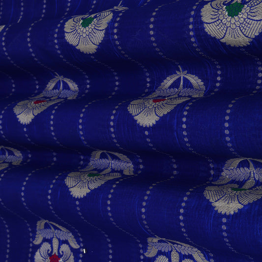 Royal Blue Color Katan Dupion Silk Brocade Fabric