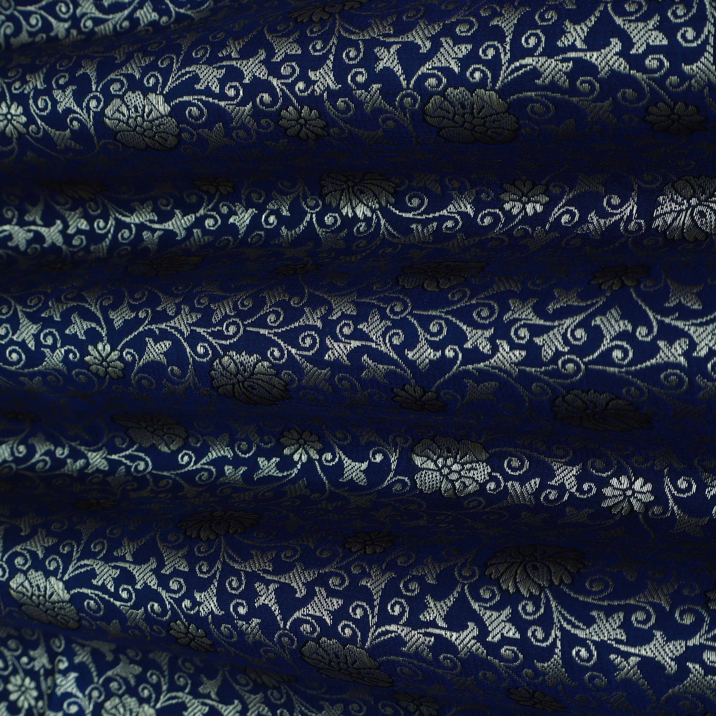 NAVY BLUE Color SATIN Brocade Fabric