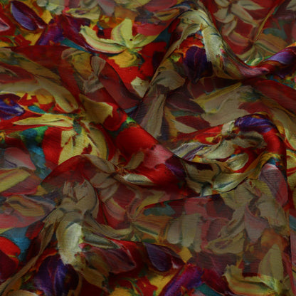 Multi-Color CHIFFON SATIN PATTA PRINT Fabric