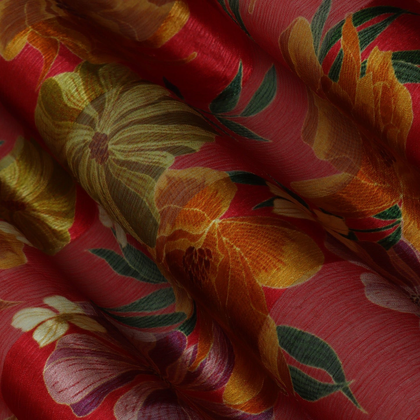 Multi-Color CHIFFON SATIN PATTA PRINT Fabric