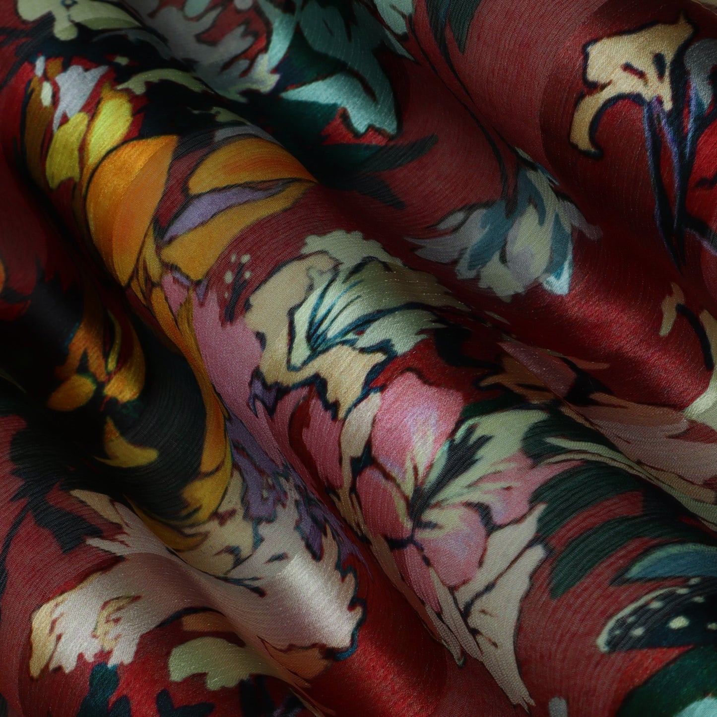 Multi-Color CHIFFON SATIN PATTA PRINT Fabric