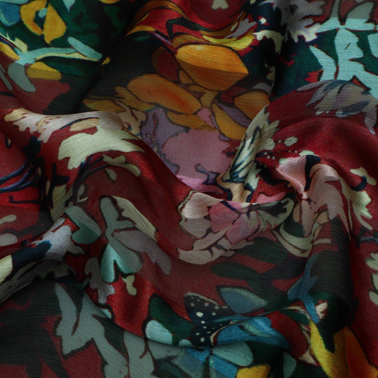 Multi-Color CHIFFON SATIN PATTA PRINT Fabric