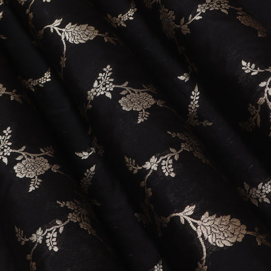 BLACK Color chinia silk meena brocade Fabric