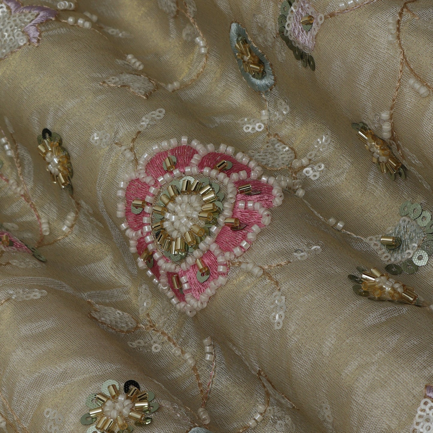 Beige Color Fabric Tissue Embroidery