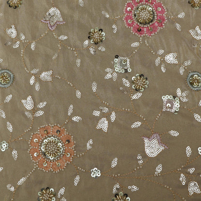 Beige Color Fabric Tissue Embroidery