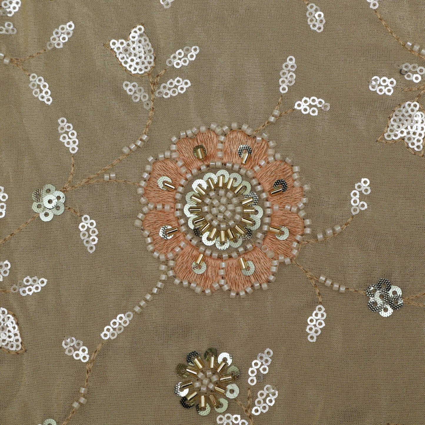 Beige Color Fabric Tissue Embroidery