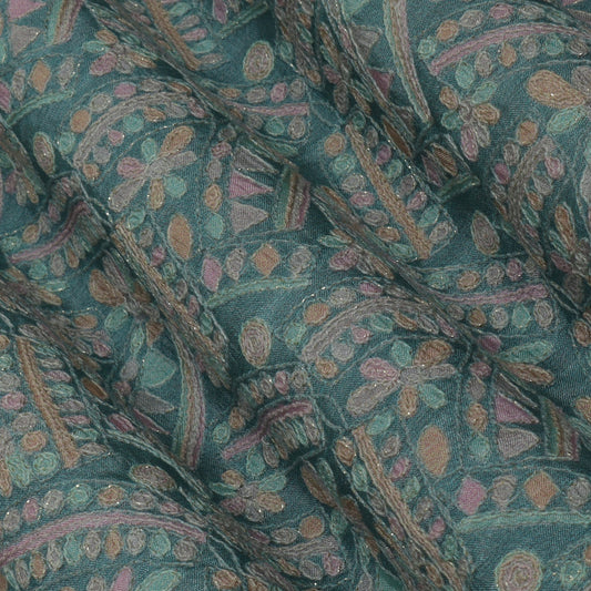 Sea Green Color Fabric Dola Position Print Emb