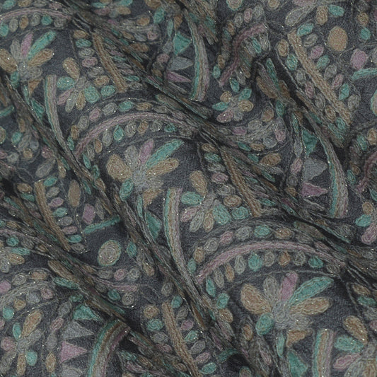 Grey Color Fabric Dola Position Print Emb