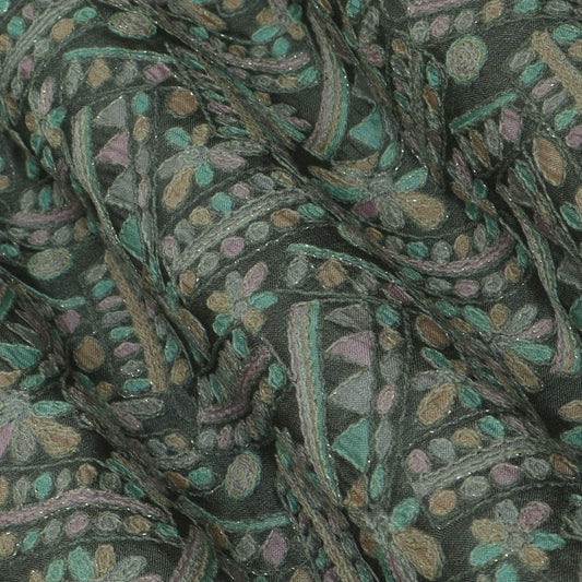 Sea Green Color Fabric Dola Position Print Emb