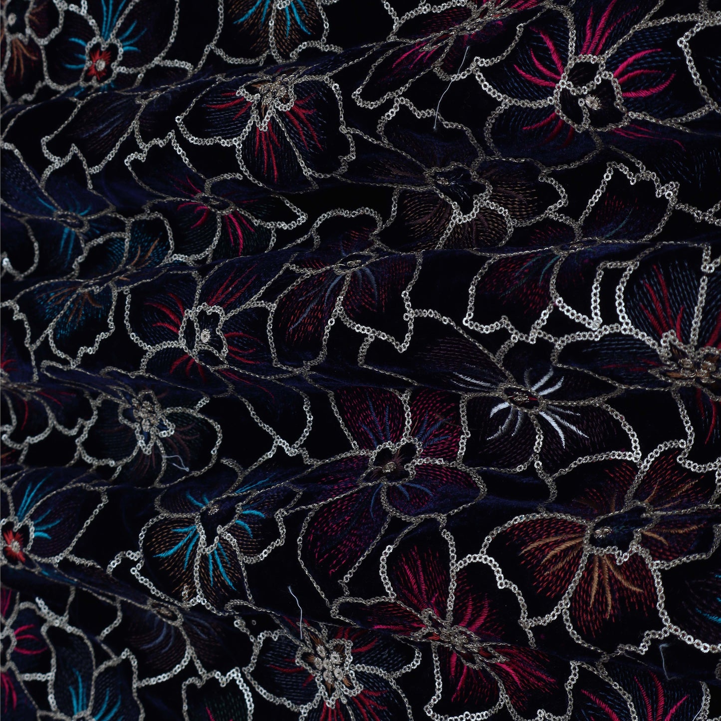 NAVY BLUE Color Velvet Embroidery Fabric