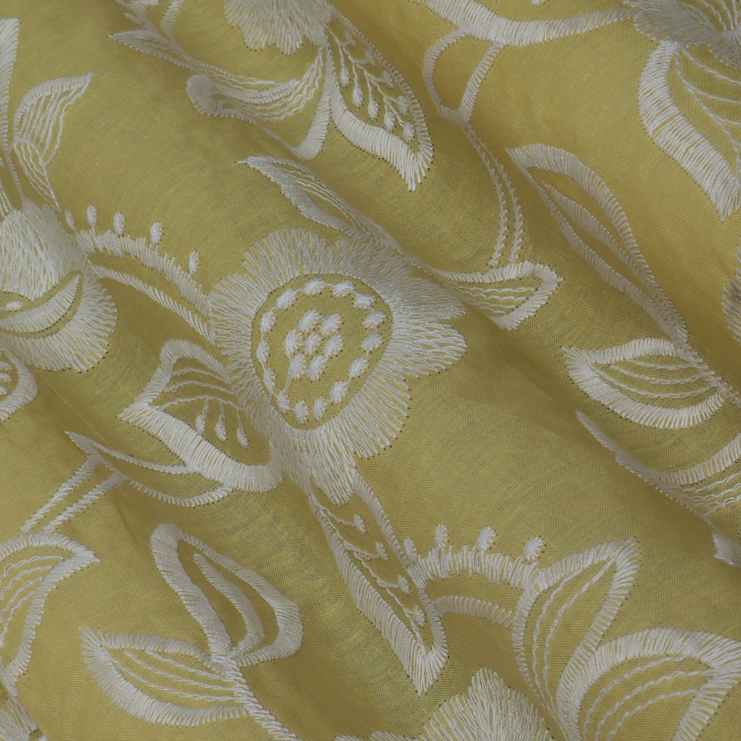 YELLOW Color Cambric Cotton Embroidery Fabric