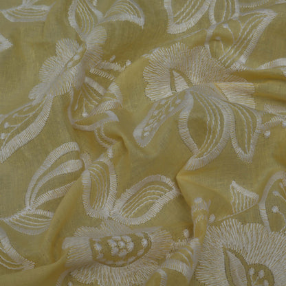 YELLOW Color Cambric Cotton Embroidery Fabric