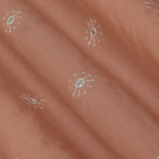 PEACH Color CAMBRIC COTTON MIRROR WORK Fabric