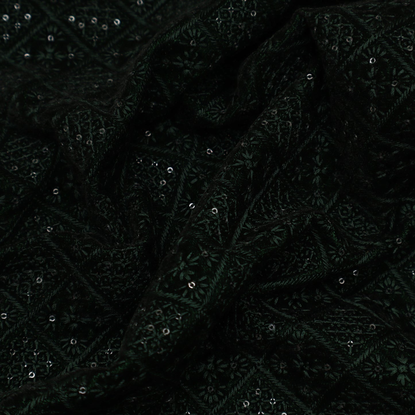 BOTTLE GREEN Color Velvet Embroidery 44' Fabric