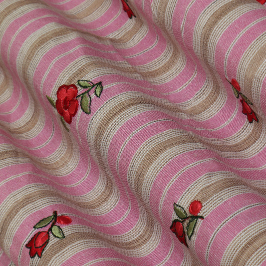 PINK Color Cotton Embroidery Fabric