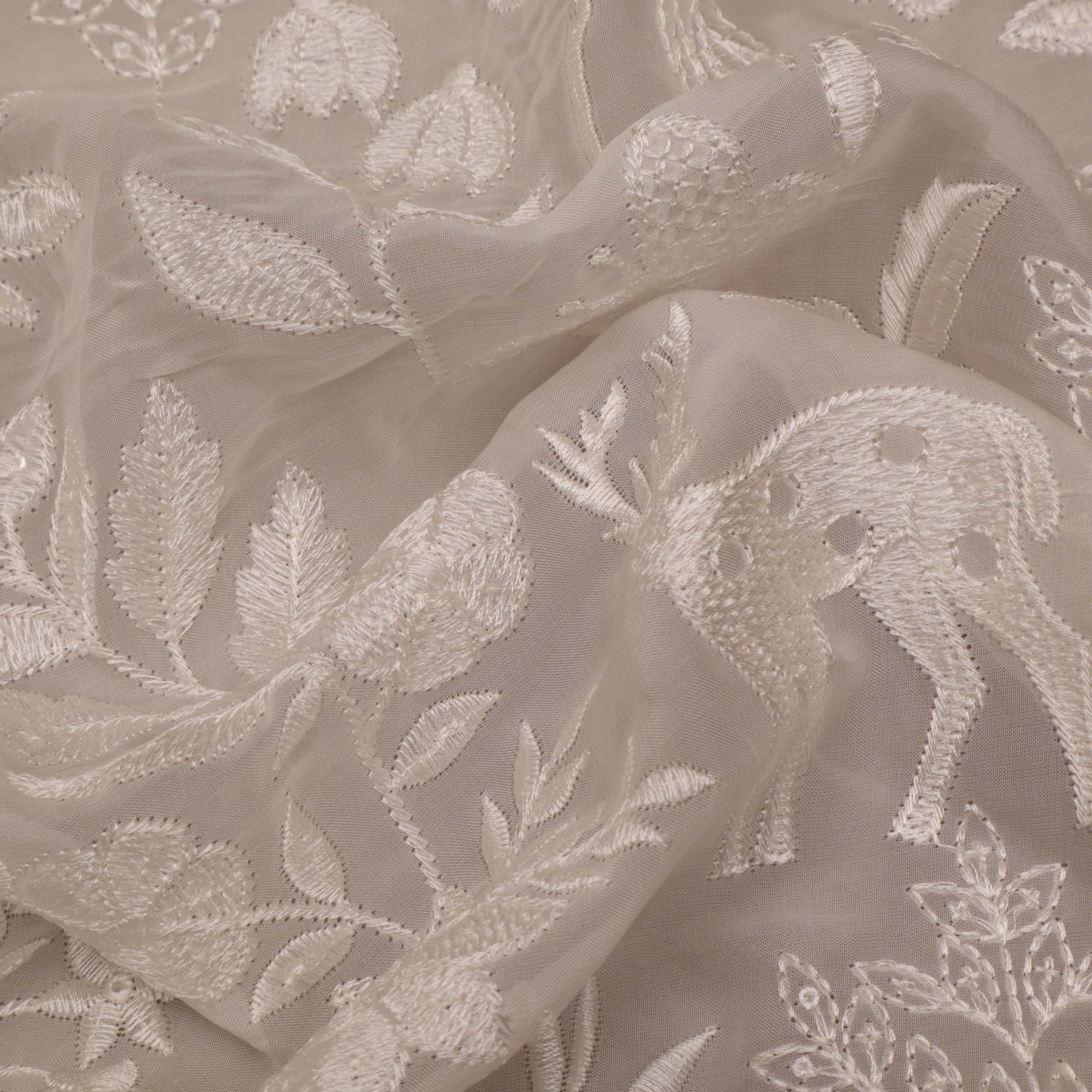 White Color Organza Embroidery Fabric