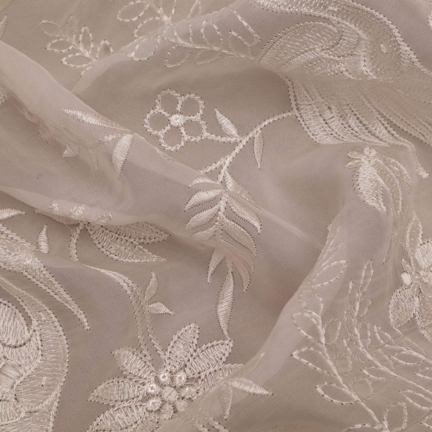 White Color Organza Embroidery Fabric