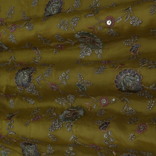 YELLOW Color Chinon Embroidery Fabric